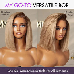 Ash Blonde Ombre Blunt Cut Bob Glueless Minimalist HD Lace Short Bob Wig Ready to Go Pre-Cut Lace