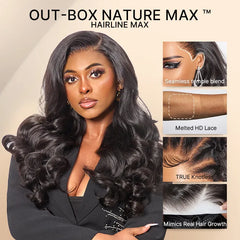 NatureMAX™ 200% / 250% Density Loose Wave Glueless Ear-to-ear 13x4 HD Lace Front Wig Pre-Cut Lace Flexi-Fit Drawstring Cap