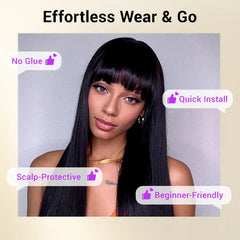 Breathable Cap Yaki Straight Ultra Natural Minimalist Lace Long Wig with Bangs