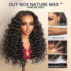 NatureMAX 200% Density Deep Wave Glueless 13x6 HD Lace Front Wig Human Hair Pre-Cut Lace Flexi-Fit Drawstring Cap