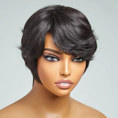 Clean & Neat Mature Boss Style Glueless Short Wig with Bangs 100% Human Hair - US Only