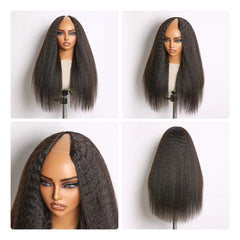 True Scalp Kinky Straight V Part Glueless Human Hair Wig Flexi-Fit Drawstring