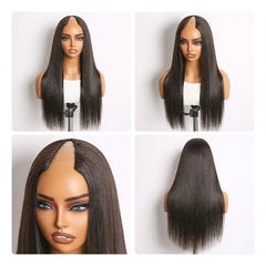 True Scalp Yaki Straight / Kinky Straight V Part Glueless Human Hair Wig Flexi-Fit Drawstring