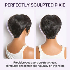 Throw On & Go Natural Black Pixie Cut with Bangs Glueless Minimalist Lace Wig