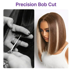 Ash Blonde Highlight Glueless 5x5 HD Closure Lace Bob Wig Pre-Cut Lace Flexi-Fit Drawstring Cap