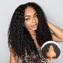 True Scalp Burmese Curly V Part Glueless Human Hair Wig Flexi-Fit Drawstring