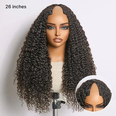 True Scalp Burmese Curly V Part Glueless Human Hair Wig Flexi-Fit Drawstring