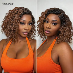 Ready to Go Ombre Brown Water Wave Short Curly Bob Wig Glueless Minimalist HD Lace Wig Pre-Cut Lace