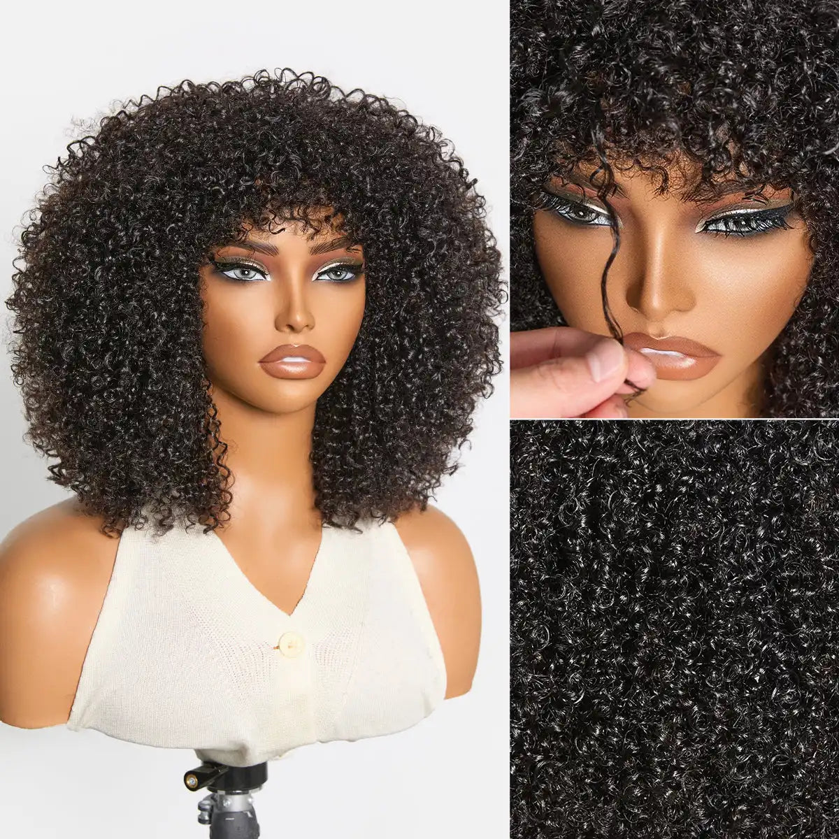 Throw On & Go 200% Density Natural Black Afro Curly No Lace Glueless Short Wig