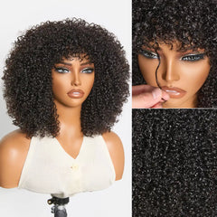 Throw On & Go 200% Density Natural Black Afro Curly No Lace Glueless Short Wig