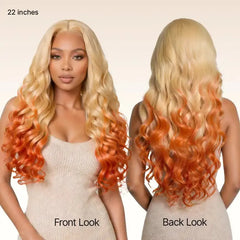 613 Blonde to Ginger Ombre Body Wave Glueless Ear-to-ear 13x4 HD Lace Front Wig Pre-Cut Lace Flexi-Fit Drawstring Cap