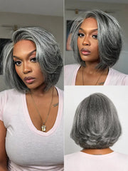 Boss Vibe Salt & Pepper Layered Bob Glueless Pre-Cut Minimalist HD Lace Grey Wig