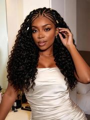 Boho Fulani Braids Water Wave 13x4 Frontal Lace Wig Pre-cut Lace Human Hair
