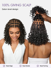 OwnScalp™ HD Full Lace Knotless Boho Curls Braided Bob Pre-Cut Lace Wig Flexi Fit Invisi Drawstring Cap