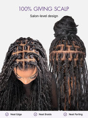 OwnScalp™  Light Weight Flexi-Fit Invisi Drawstring Cap Full Lace Knotless Boho Curls Braided Long Wig Super Natural Scalp Pre-Cut Lace