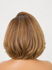 PreMax Wigs | Super Natural Hairline Golden Brown Highlight Bob Glueless 13x4 Frontal Lace Human Hair Short Wig Pre-Cut Lace