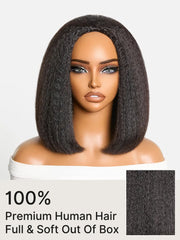 3-In-1 Half Wig 180% Density Kinky Straight Bob Glueless Flexi-Fit Drawstring Wig