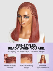 Trendy Copper Red Fulani Braids Straight 13x4 Frontal Lace Bob Wig Pre-cut Lace Drawstring Cap