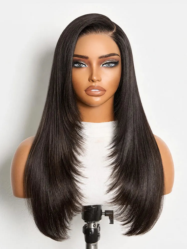 Luvme All-Day Comfort™ Wig 180% Density Butterfly Cut Layered Light Yaki Straight Glueless 7x6 Closure HD Lace Human Hair Wig Pre-Cut Lace