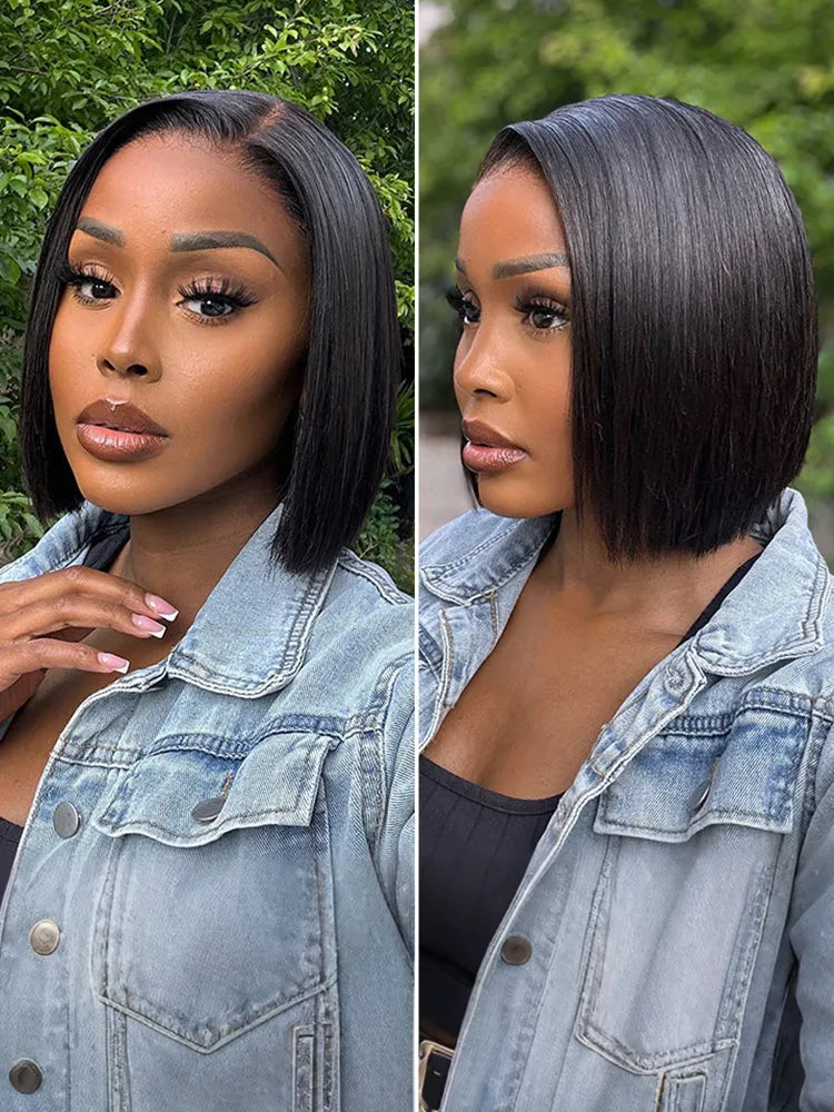 PreMax Wigs | Super Natural Hairline Silky Blunt Cut Bob Glueless 13x4 Frontal Lace Human Hair Short Wig Pre-Cut Lace