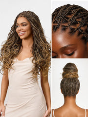OwnScalp™Ombre Honey Blonde French Curl Knotless Boho Braids HD Full Lace Long Wig Flexi Fit Invisi Drawstring Cap - US Only