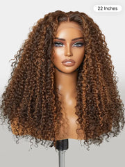 180% Density Copper Highlight Kinky Curly Glueless 5x5 Lace Closure Wig Pre-Cut Lace