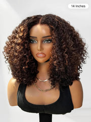 180% Density Copper Highlight Kinky Curly Glueless 5x5 Lace Closure Wig Pre-Cut Lace