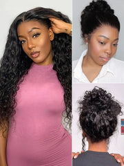 Water Wave 360 Lace Flexi-Fit Invisi Drawstring Cap Long Wig 100% Human Hair Pre-bleached & Pre-plucked & Pre-Cut Lace