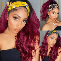 Put On & Go Glueless Sugar Plum Dark Root Headband Wig 100% Human Hair