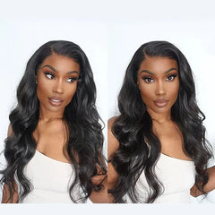 Natural Black Body Wave 13x4 Frontal HD Lace Glueless Side Part Long Wig 100% Human Hair